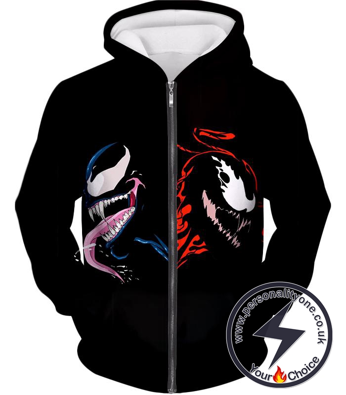 Pure Black Carnage and Venom Printed Zip Up Hoodie